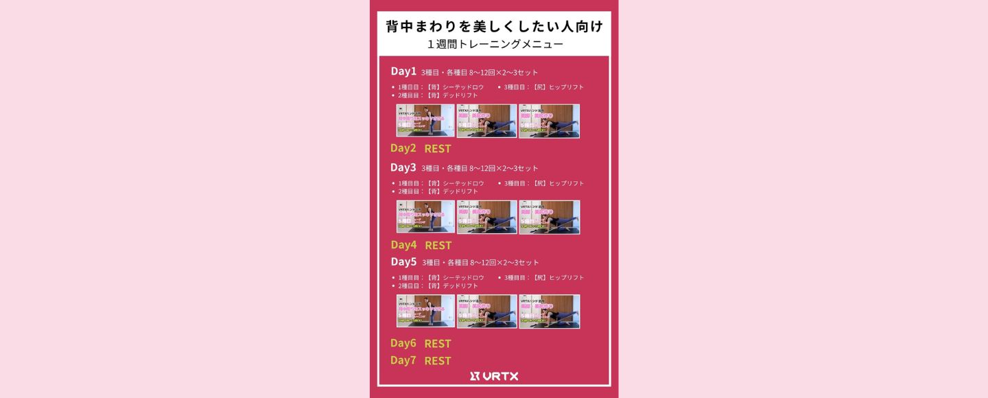 【1週間スケジュール】背中まわりを美しくしたい人向けの１週間トレーニングメニュー