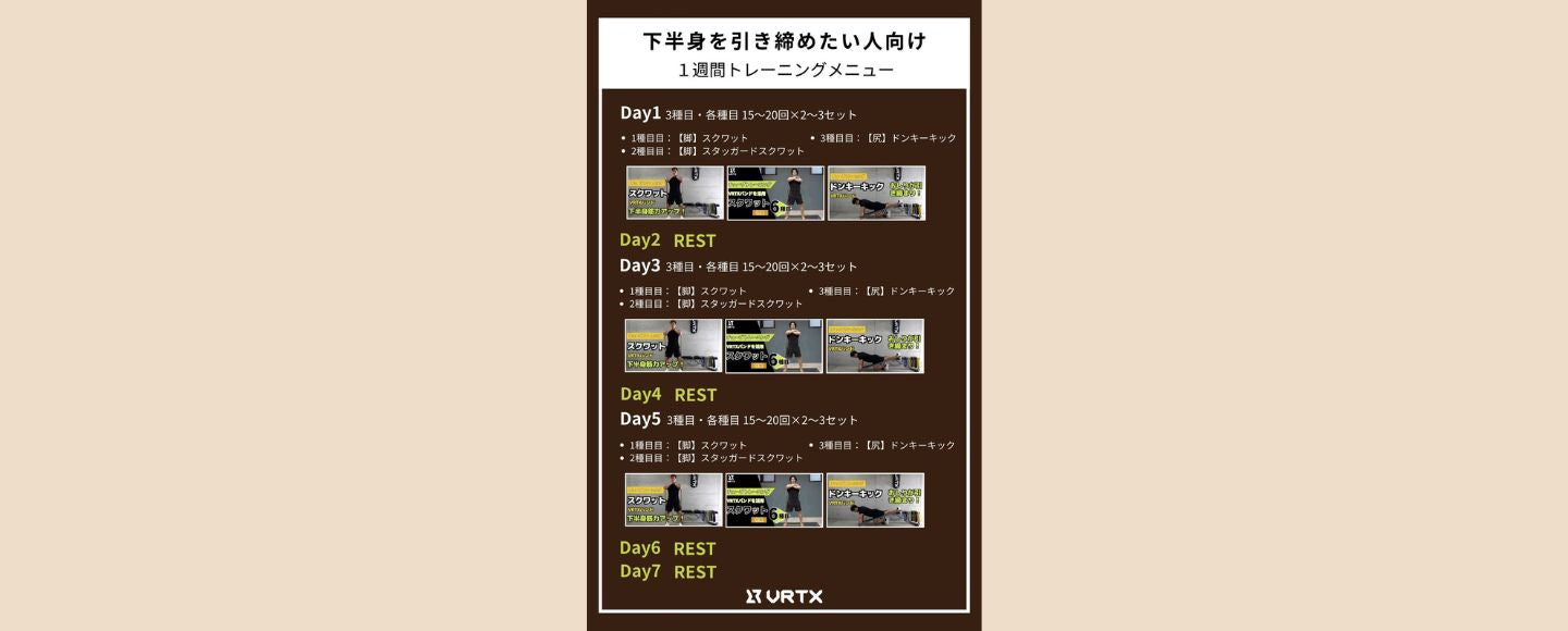 【1週間スケジュール】下半身を引き締めたい人向けの１週間トレーニングメニュー