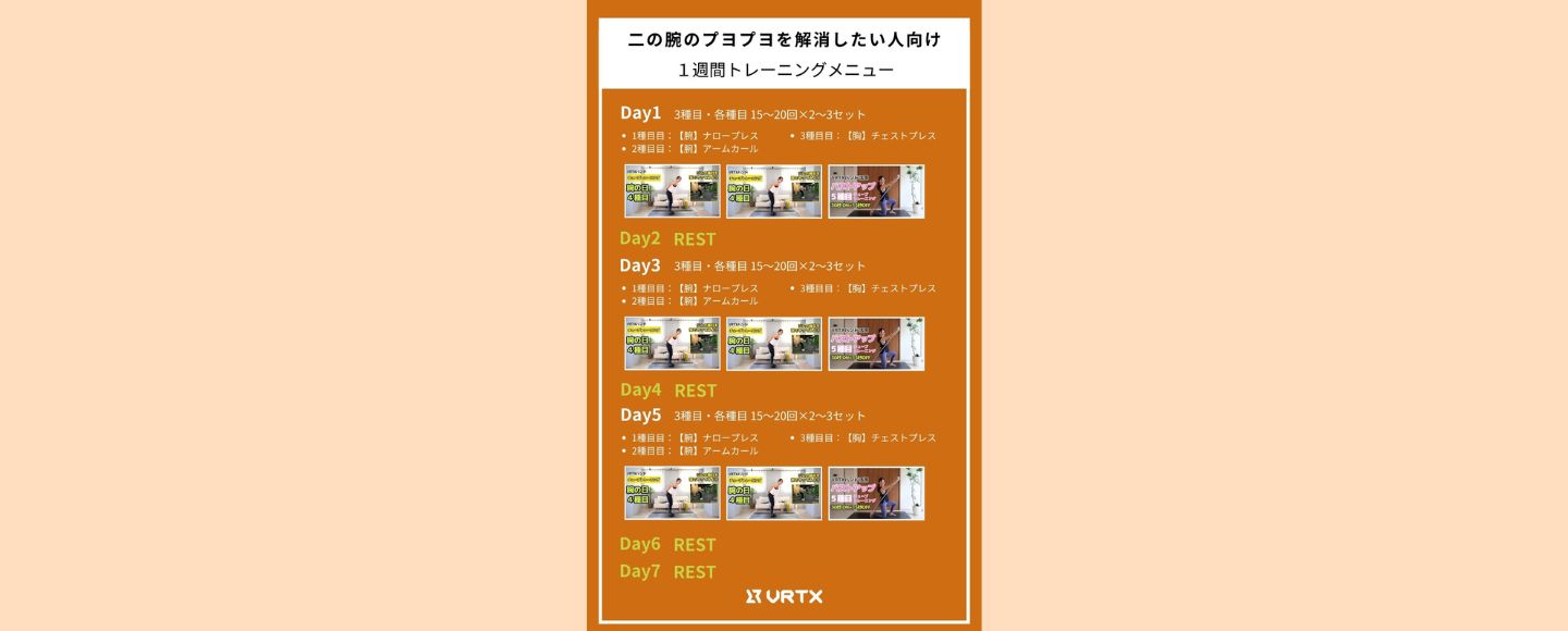 【1週間スケジュール】二の腕のプヨプヨを解消したい人向けの１週間トレーニングメニュー